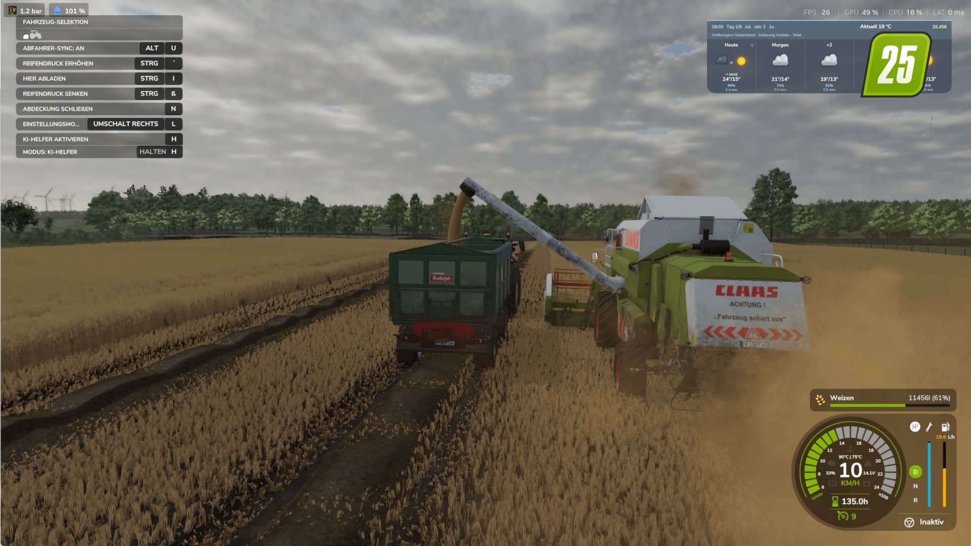 Harvester-Entlader-Synchronisierung